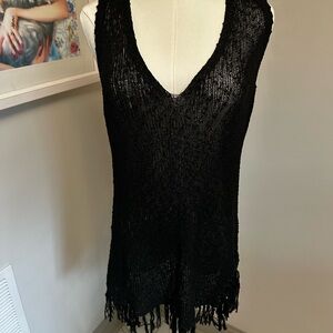 Black Sleeveless V-Neck Crochet Swim Coverup